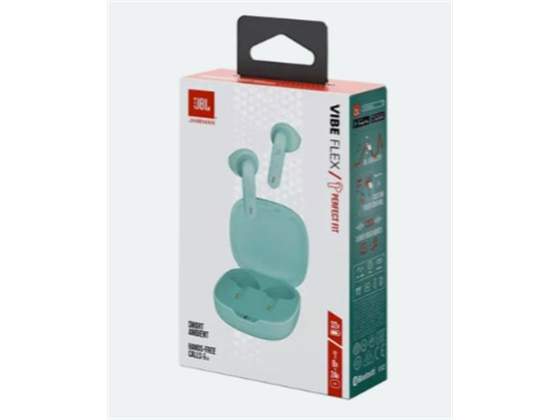 AUDIFONO JBL VIBE FLEX EARBUDS  BLUETOOTH 5.0, 12MM DRIVER , 16 OHMS, IPX54 Y IPX2 BASE,  8 HRS PLAY TIME,A PRUEBA DE SUDOR, CARGA RAPIDA, TWS, HANDFREE, AMBIENT AWARE, COLOR MENTA.