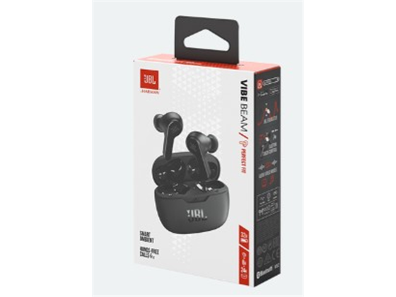 AUDIFONO JBL VIBE BEAM EARBUDS  BLUETOOTH 5.2, 8MM DRIVER , 16 OHMS, IPX54 Y IPX2 BASE,  8 HRS PLAY TIME,A PRUEBA DE SUDOR, CARGA RAPIDA, TWS, HANDFREE, AMBIENT AWARE, COLOR NEGRO.