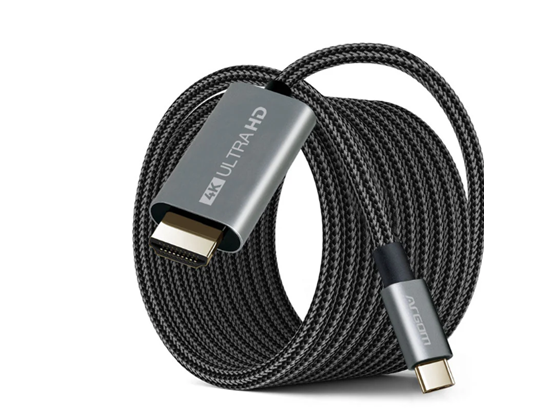 CABLE HDMI ARGOM USB-C, 6 PIES NEGRO 4K 30HZ, NYLON TRENZADO.(ARG-CB-0091)